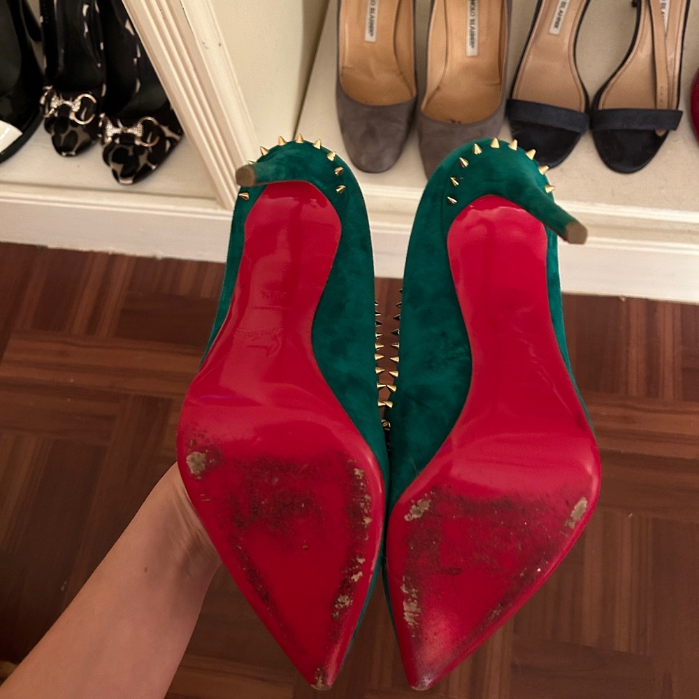 Christian Louboutin Teal Spiked Heels Anjalina - Picture 2 of 4